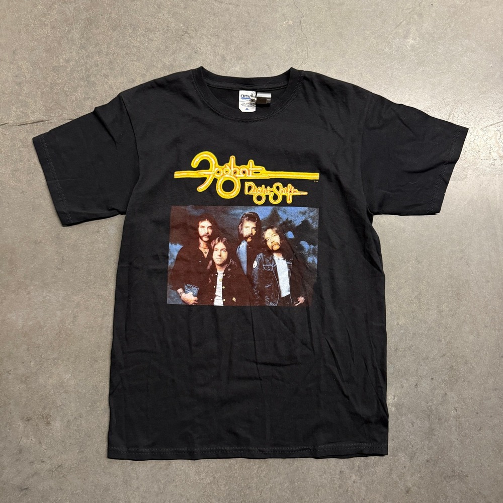 Foghat Night Shift Band Graphic T-Shirt Mens Medium Black Anvil Rock Tee